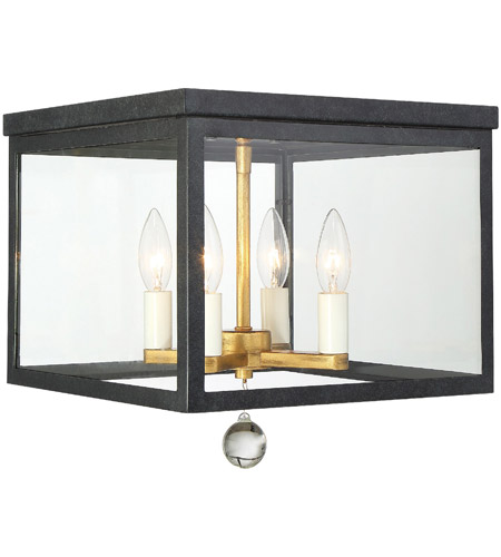 Weston 4 Light 13 Inch Matte Black And Antique Gold Flush Mount Ceiling Light