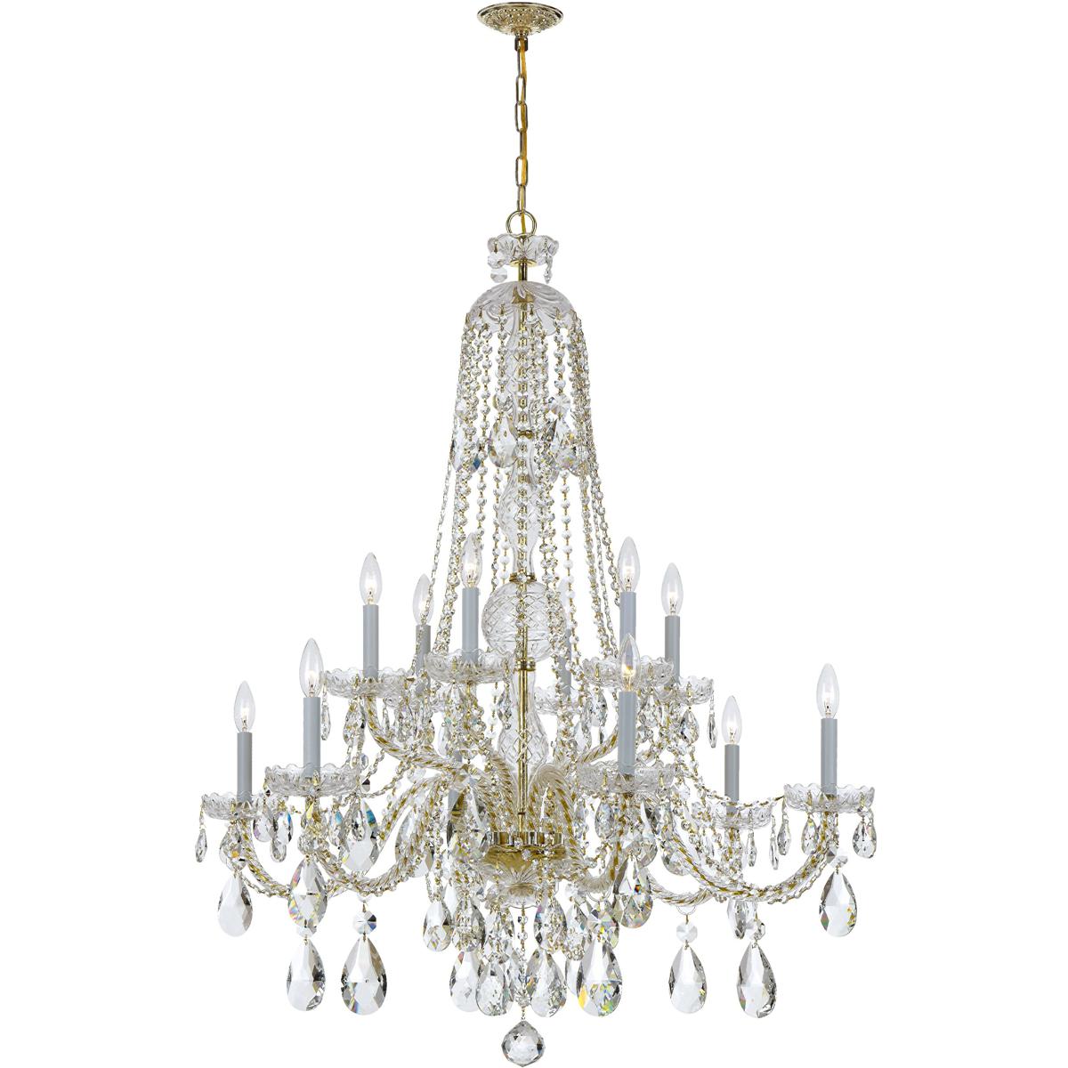 Crystorama 1112-PB-CL-S Traditional Crystal 12 Light 37.5 inch Polished Brass Chandelier Ceiling Light in Clear Swarovski Strass
