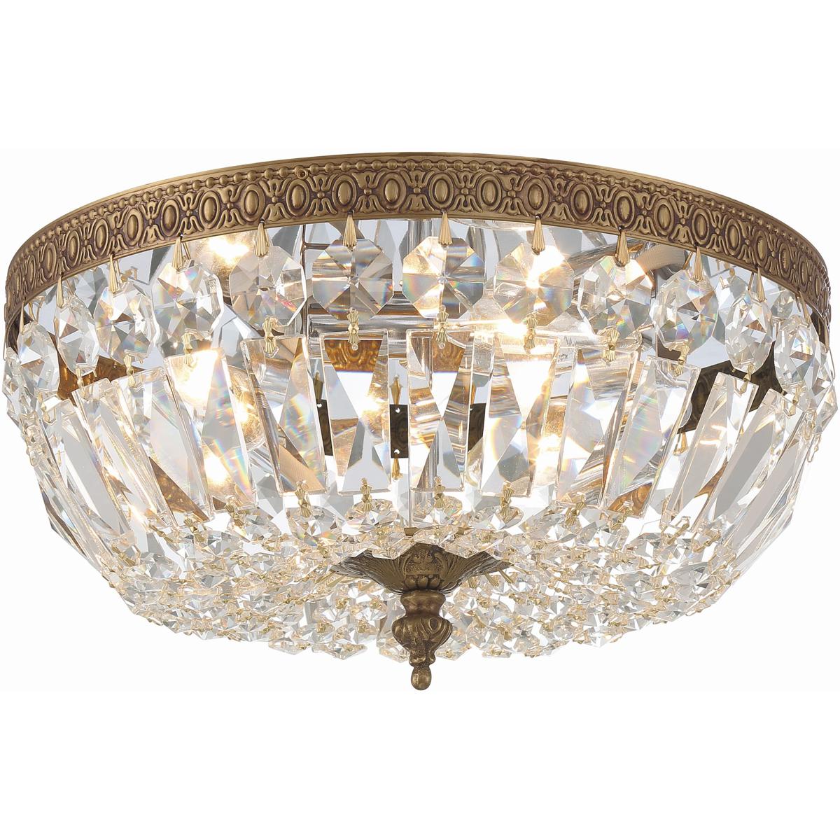 Crystorama 712-OB-CL-I Waltham 3 Light 12 inch Olde Brass Flush Ceiling Light in Clear Italian