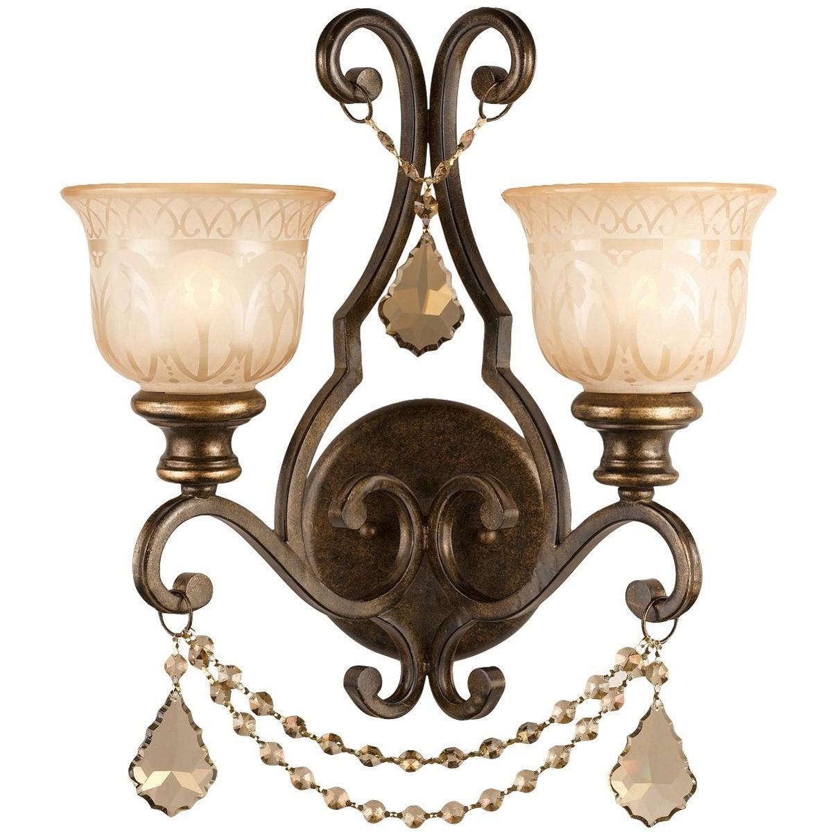 Norwalk 2-Light 18" Wall Sconce in Bronze Umber with Golden Teak Hand Cut Crystals