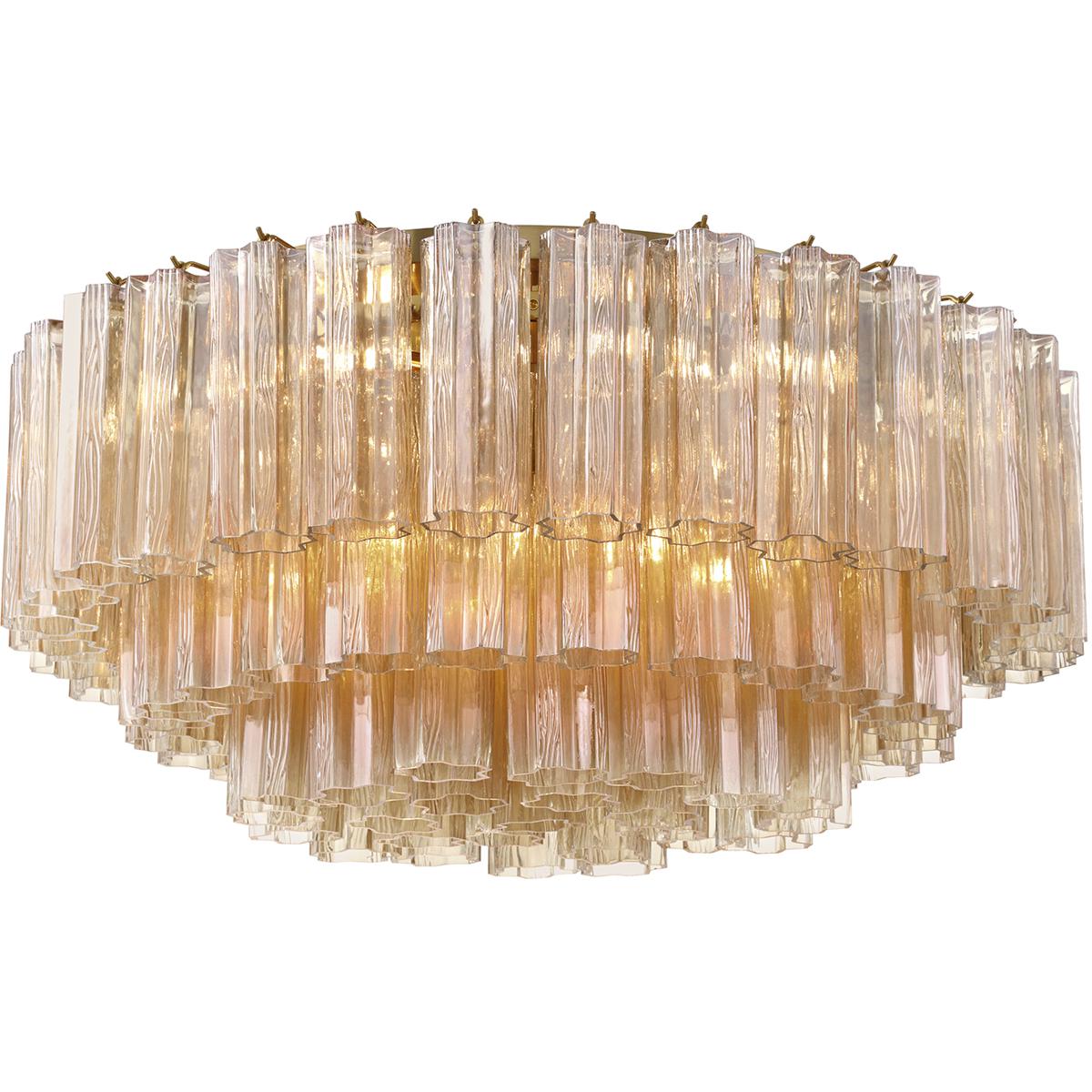 Crystorama ADD-331-AG-AM Addis 16 Light 32 inch Aged Brass Flush Ceiling Light in Tronchi Glass Amber