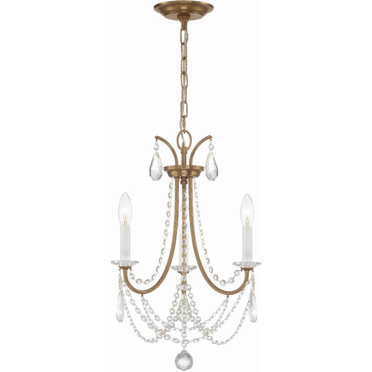 Crystorama KAR-90903-AG-CL-MWP Karrington 3 Light 14 inch Aged Brass Mini Chandelier Ceiling Light