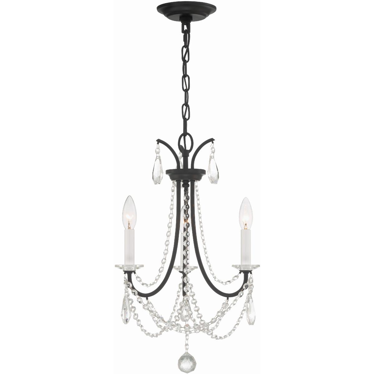 Crystorama KAR-90903-MK-CL-MWP Karrington 3 Light 14 inch Matte Black Mini Chandelier Ceiling Light