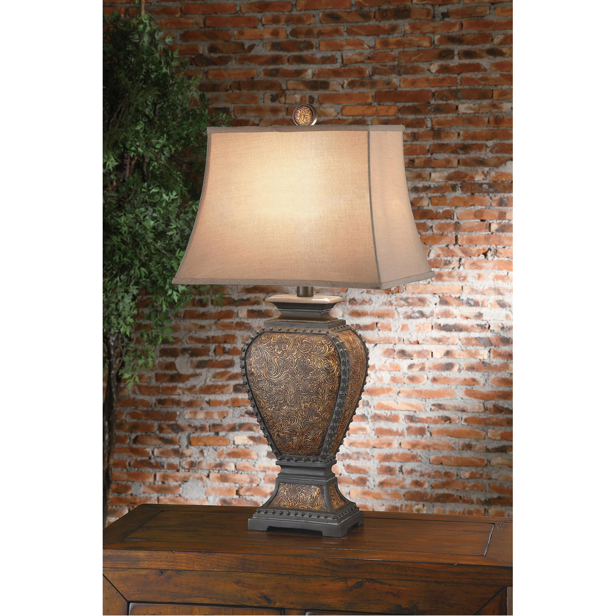 Crestview Collection CVAUP522 Tooled Leather 32 inch 100 watt Resin Tooled Leather Table Lamp Portable Light