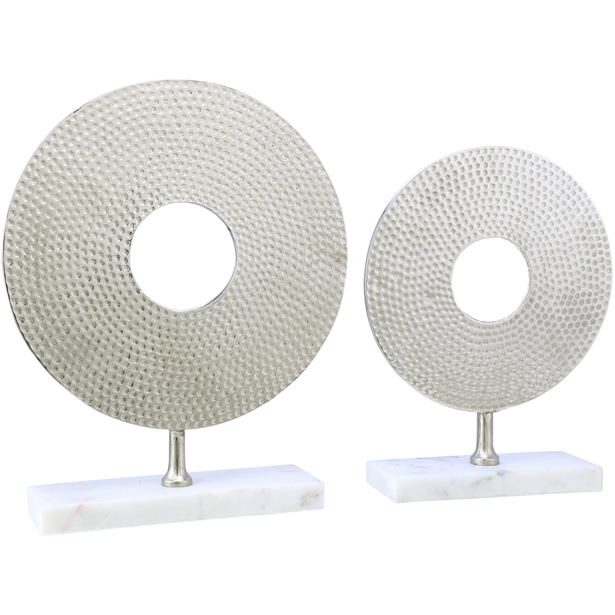 CVDEN075 Aluminum Table Object with Marble Base, Large - Set of 2