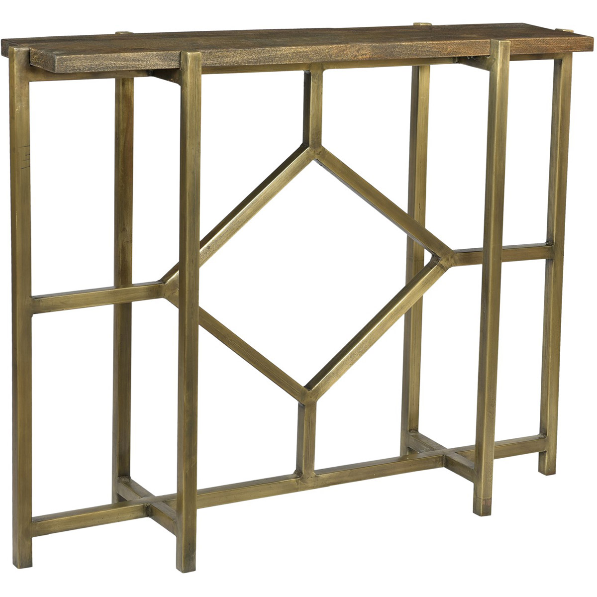 CVFNR672 10.24 ft. Bengal Manor Mango Wood & Iron Diamond Console Table, Antique Gold