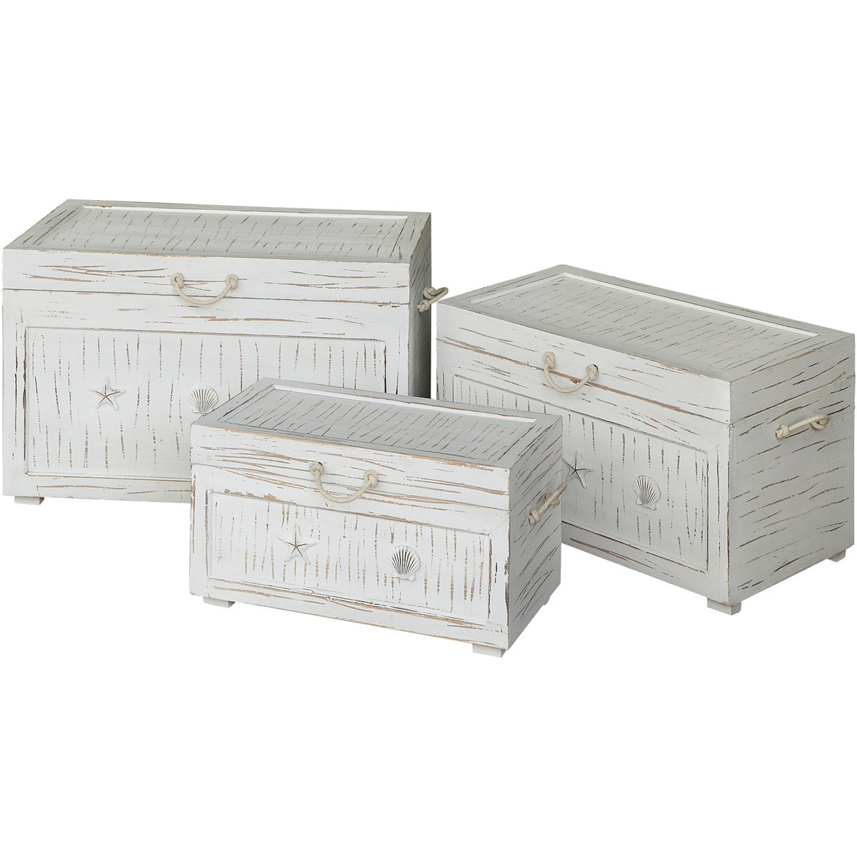 Crestview Collection CVFZR1551 Seaside White Trunks, Set of 3