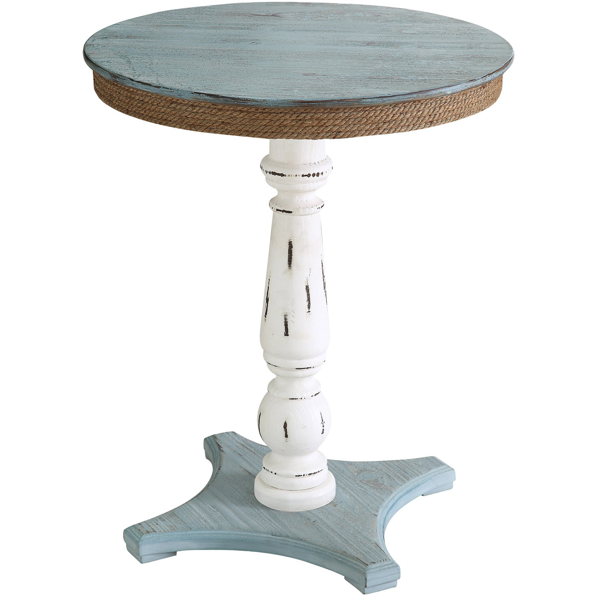 CVFZR1709 Sea Isle Two Tone Rustic Coastal Wood & Rope Apron Accent Table