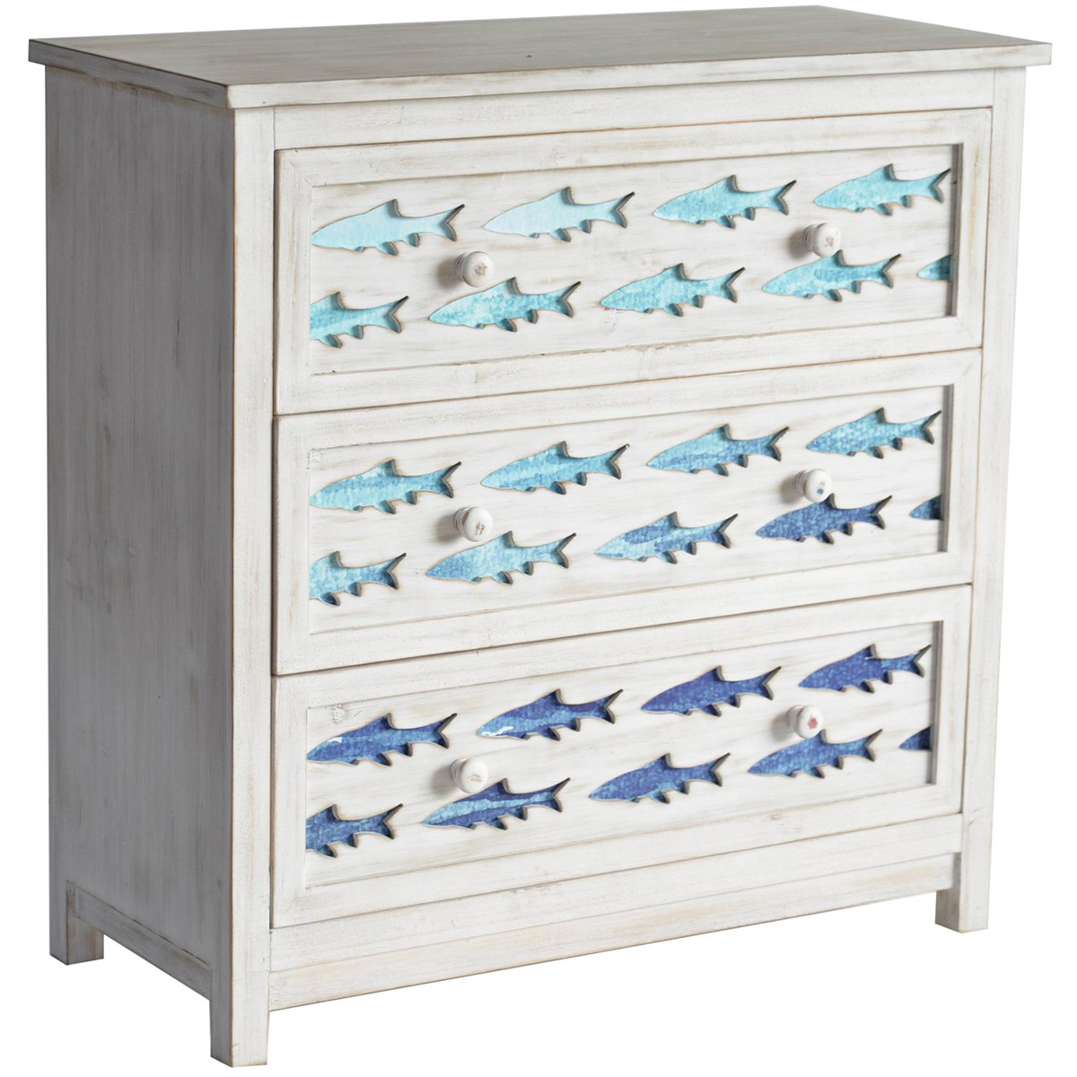 CVFZR5075 31.9 x 14 x 32 in. Gradient Blue Swimming Fish Chest with 3 Drawer, White Wash