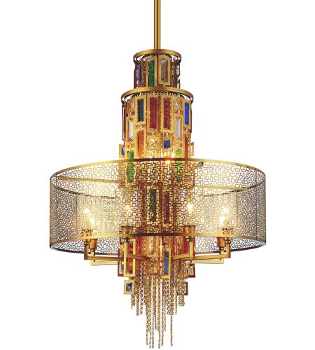 Cwi Lighting 5647p32g Stained 15 Light 32 Inch Gold Drum Shade Chandelier Ceiling Light