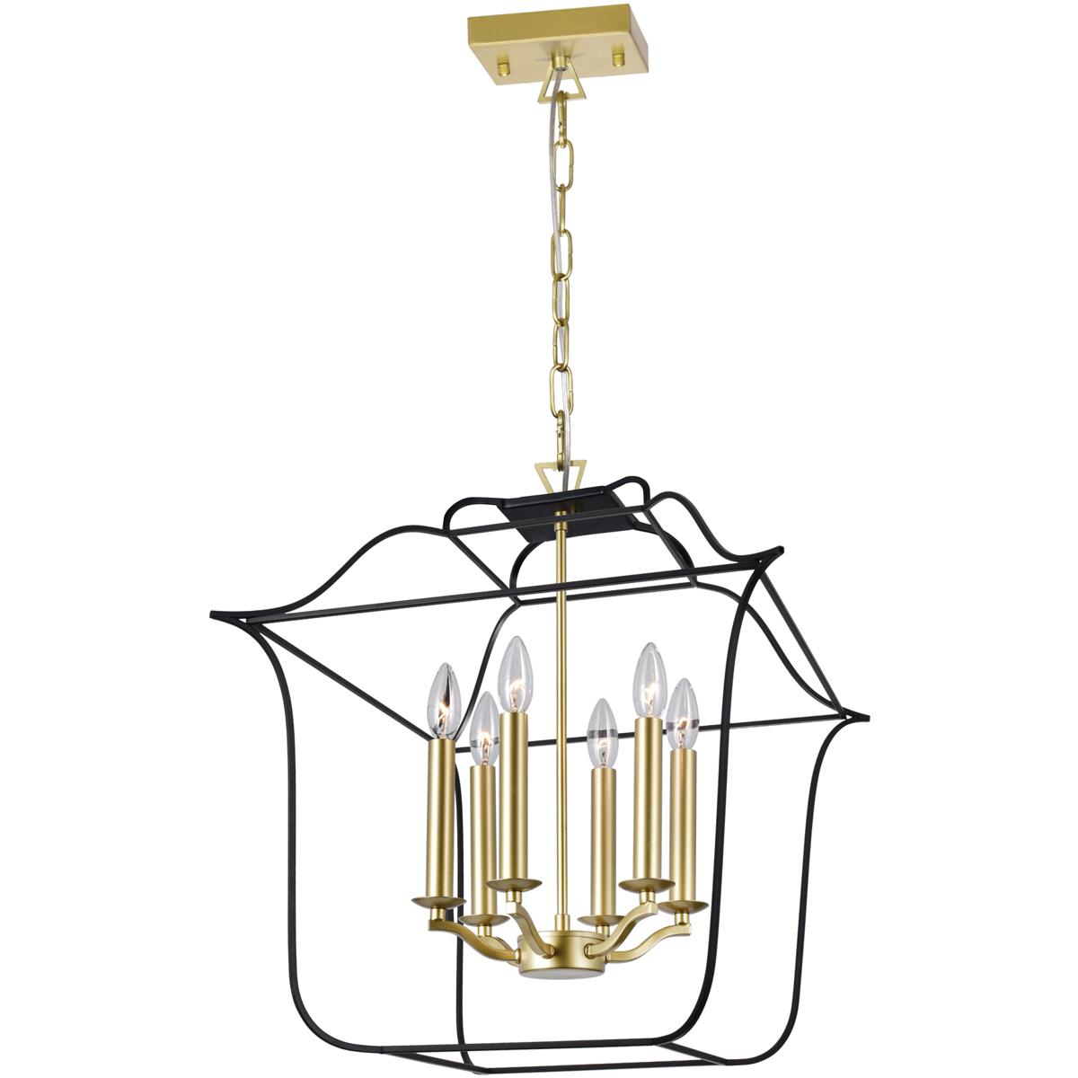CWI Lighting 1223P20-6-602 Tudor 6 Light 20 inch Satin Gold and Black Up Chandelier Ceiling Light