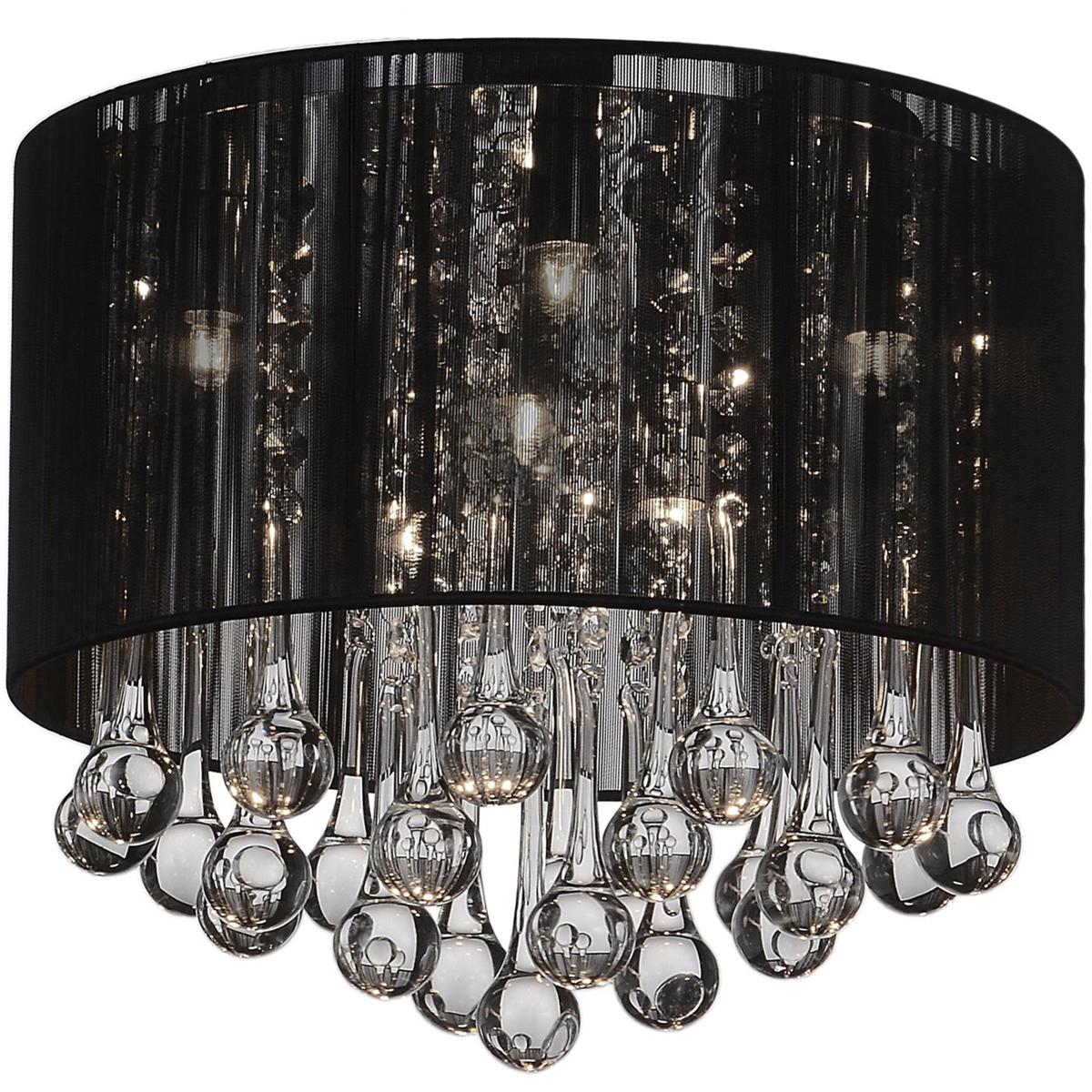 CWI Lighting 5006C14C-R (B) Water Drop 6 Light 14 inch Chrome Drum Shade Flush Mount Ceiling Light in Black