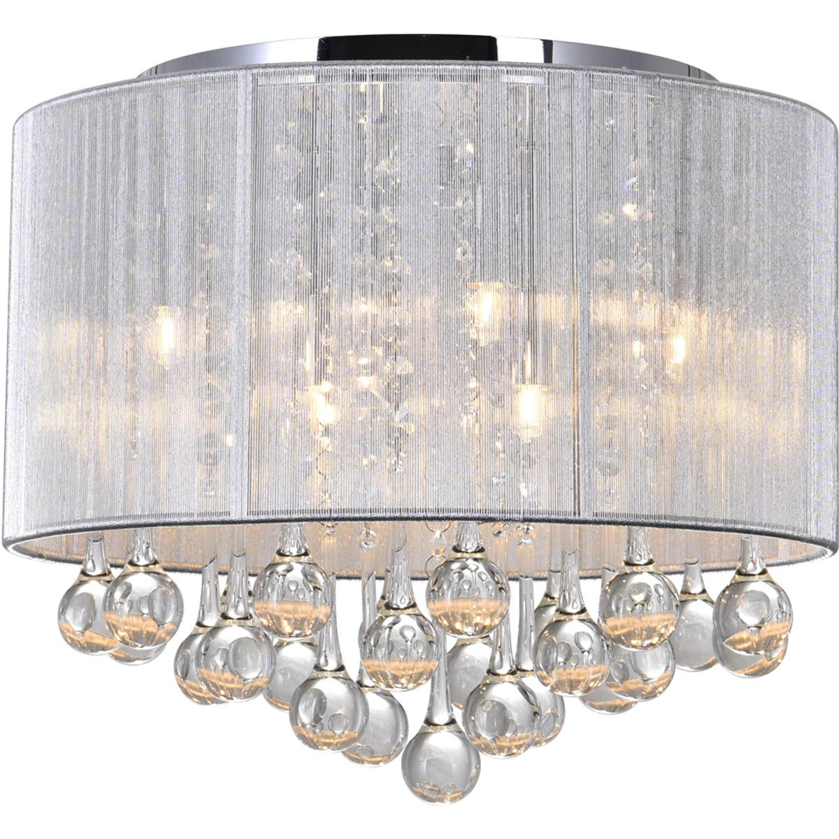 CWI Lighting 5006C14C-R (S) Water Drop 6 Light 14 inch Chrome Drum Shade Flush Mount Ceiling Light in Silver