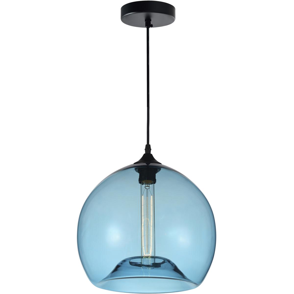 CWI Lighting 5553P12- BLUE Glass 1 Light 12 inch Black Down Mini Pendant Ceiling Light in Blue