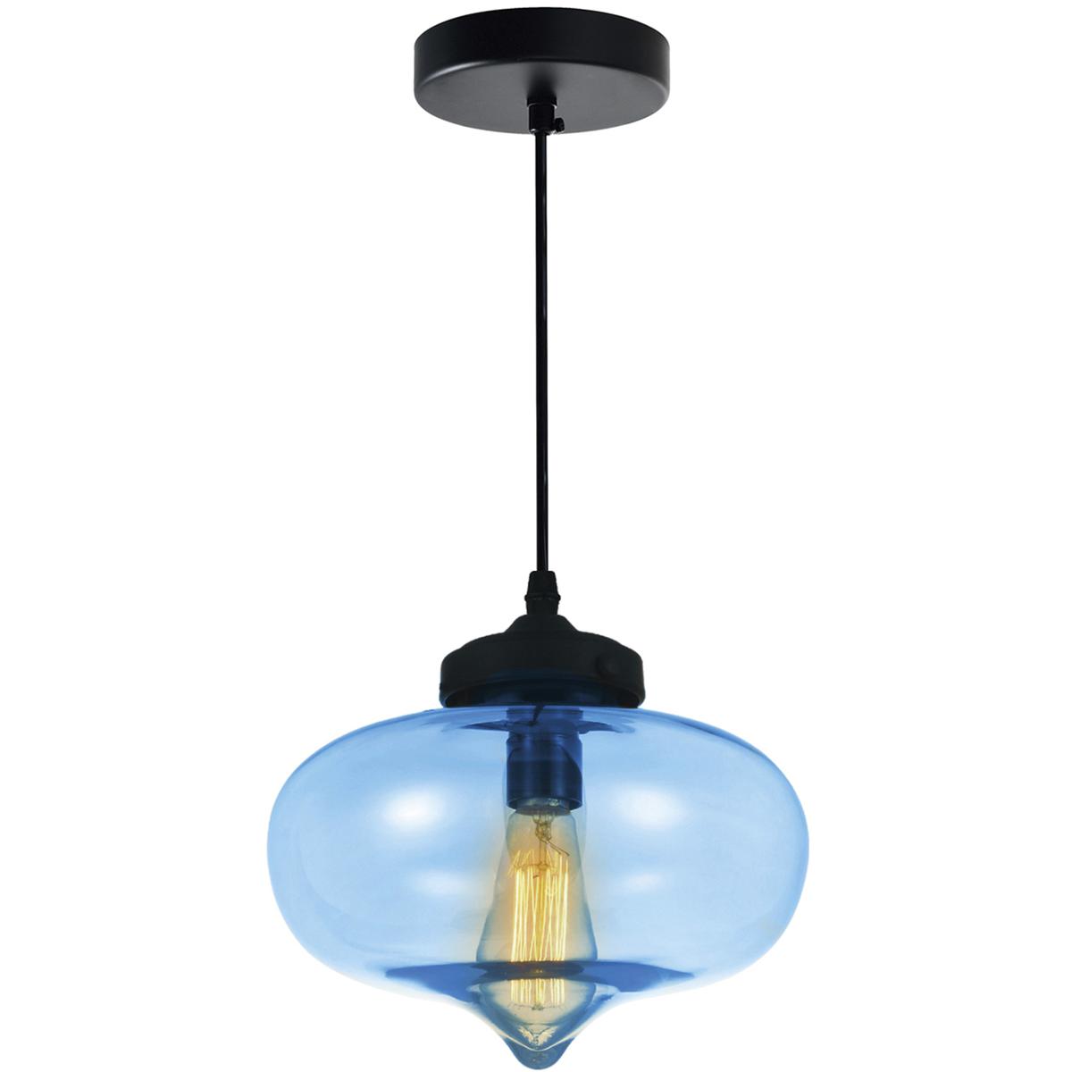 CWI Lighting 5570P11 - BLUE Glass 1 Light 11 inch Black Down Mini Pendant Ceiling Light in Blue