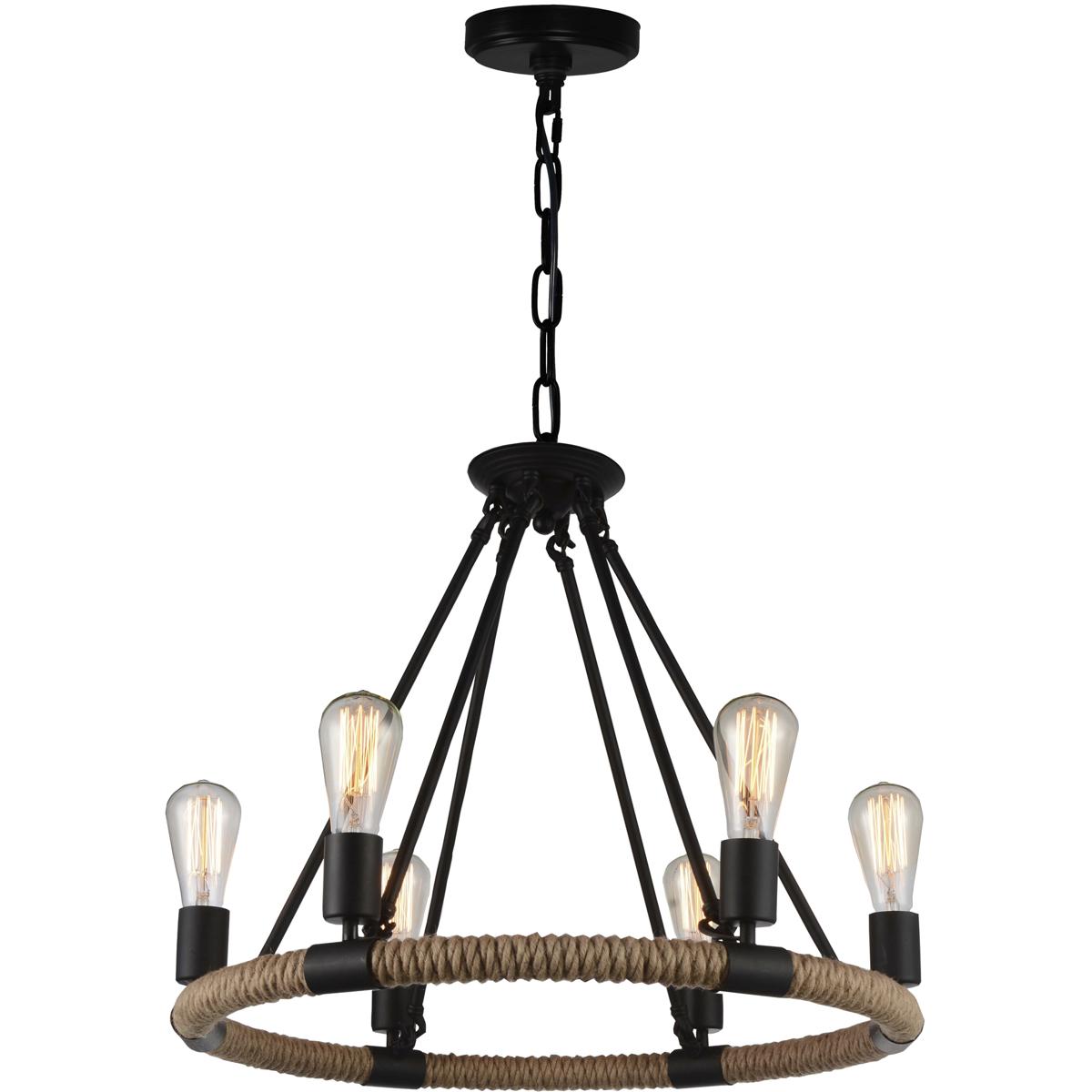 CWI Lighting 9671P25-6-101 Ganges 6 Light 25 inch Black Up Chandelier Ceiling Light