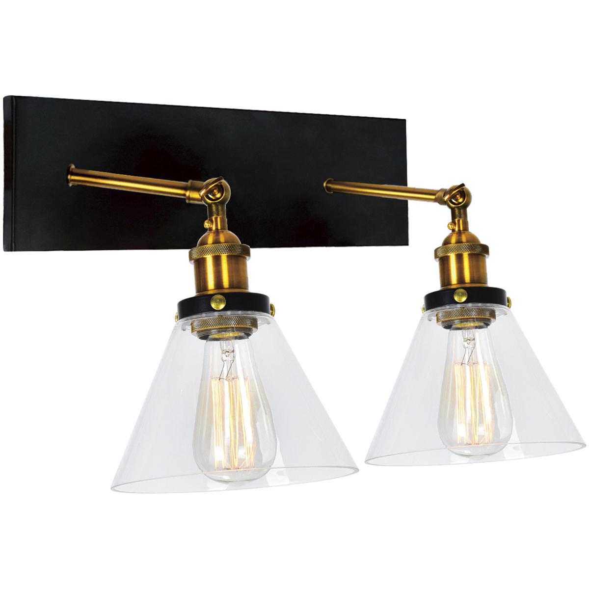 CWI Lighting 9735W15-2-101 Eustis 2 Light 15 inch Black and Gold Brass Wall Light