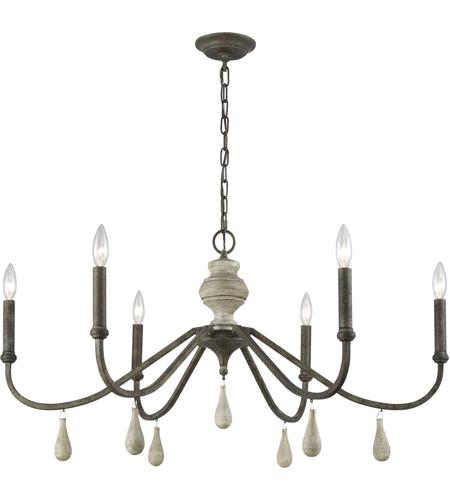 French Connection 6 Light 38 Inch Malted Rust Gray Wood Chandelier Ceiling Light