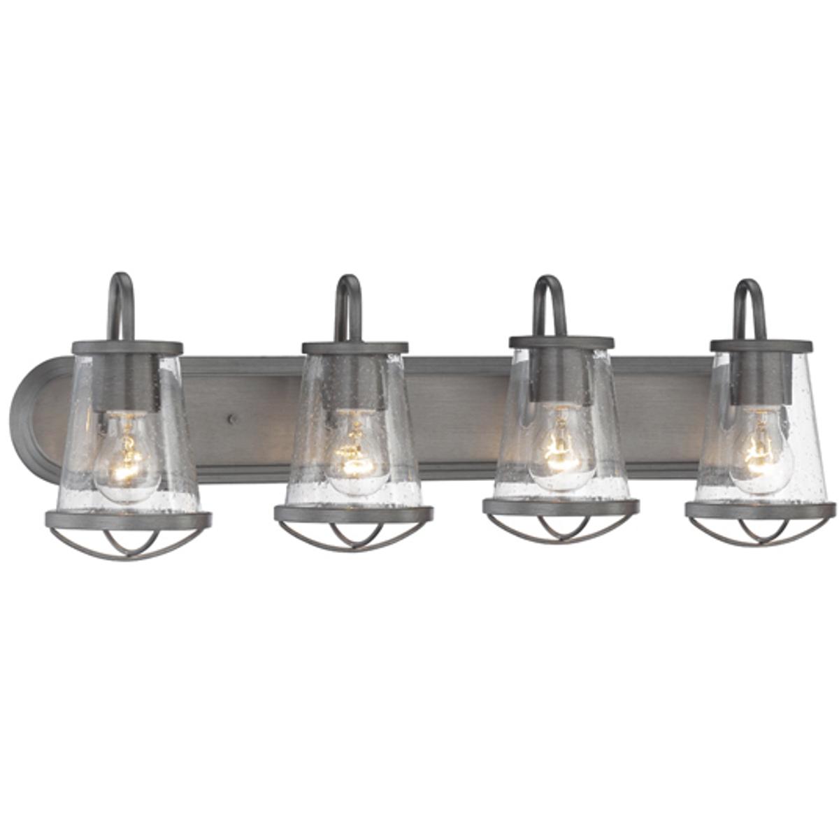 Darby 30in 4-Light Weathered Iron Industrial Indoor Vanity Light with Clear Seeded Glass Shades