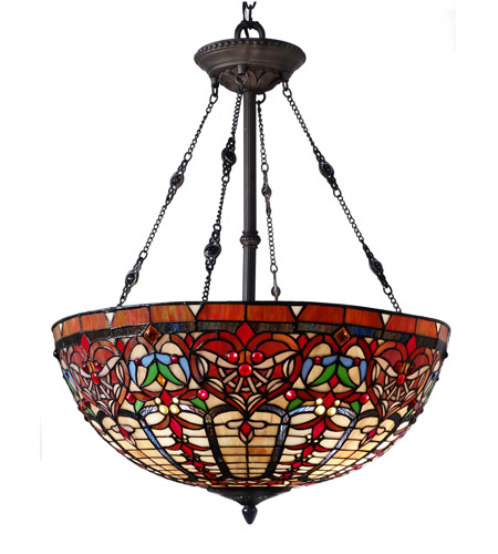 Dale Tiffany Th15121 Nowsoon 3 Light 22 Inch Tiffany Bronze Inverted Hanging Fixture Ceiling Light