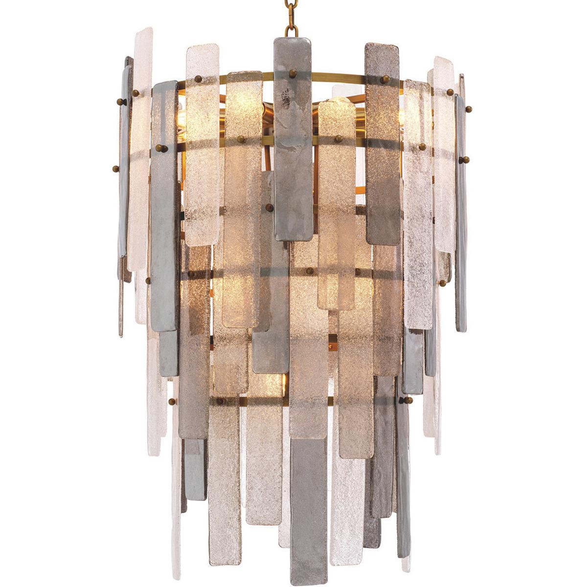 Eichholtz Greyson Chandelier â Antique Brass Frame with Multicolor Handmade Glass Strips