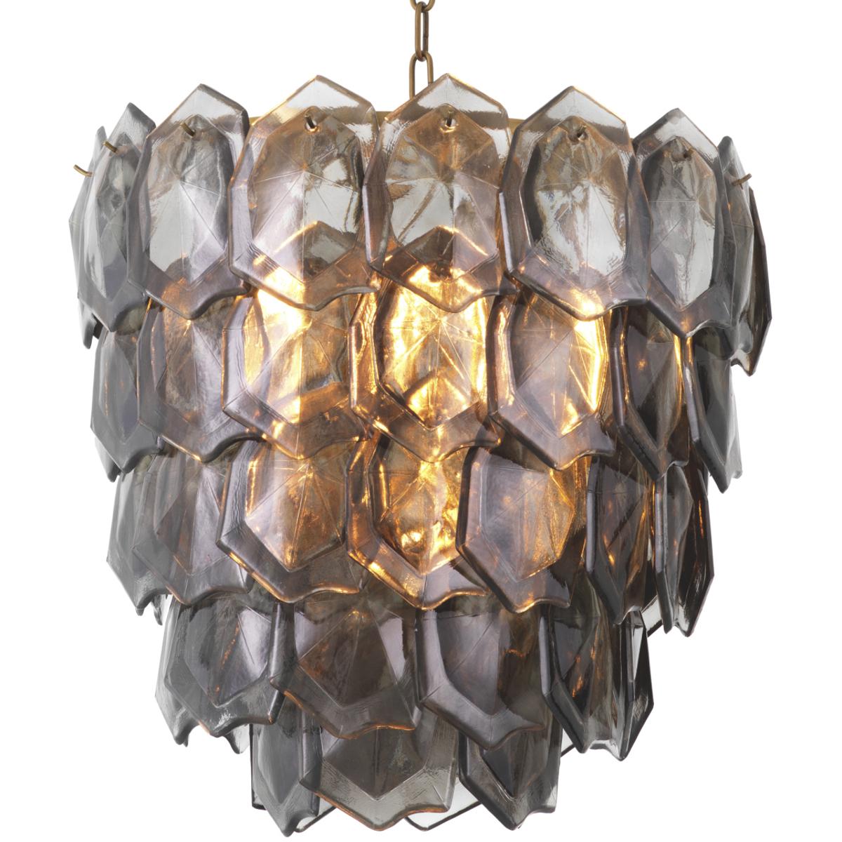 Eichholtz 118357UL Elias 5 Light 23.62 inch Vintage Brass and Handmade Smoke Glass Pendant Ceiling Light