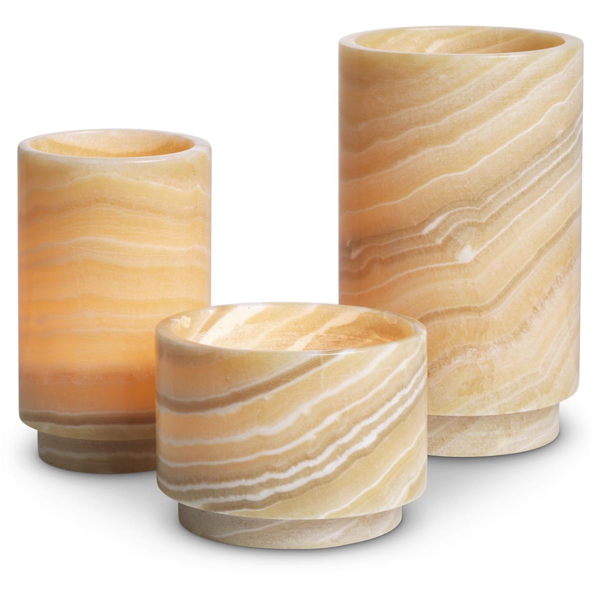 Ethnicraft Tealight Holder Leonidas Yellow Onyx Set Of 3