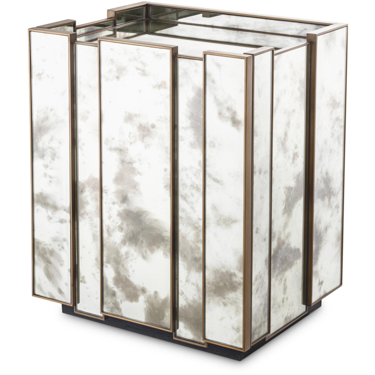 Ethnicraft Nightstand Nottingham Left Antique Mirror Glass Brushed Brass Finish