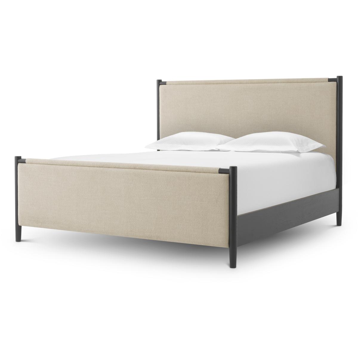Eichholtz 120390 Bellingham Black and Renato Ecru Fabric Bed Frame, King Size