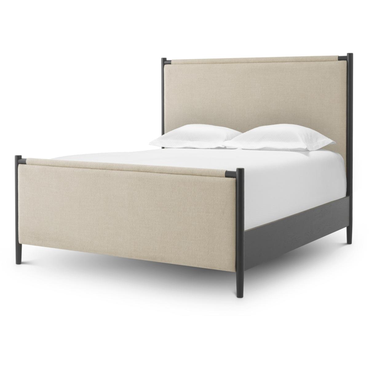 Eichholtz 120391 Bellingham Black and Renato Ecru Fabric Bed Frame, Queen Size
