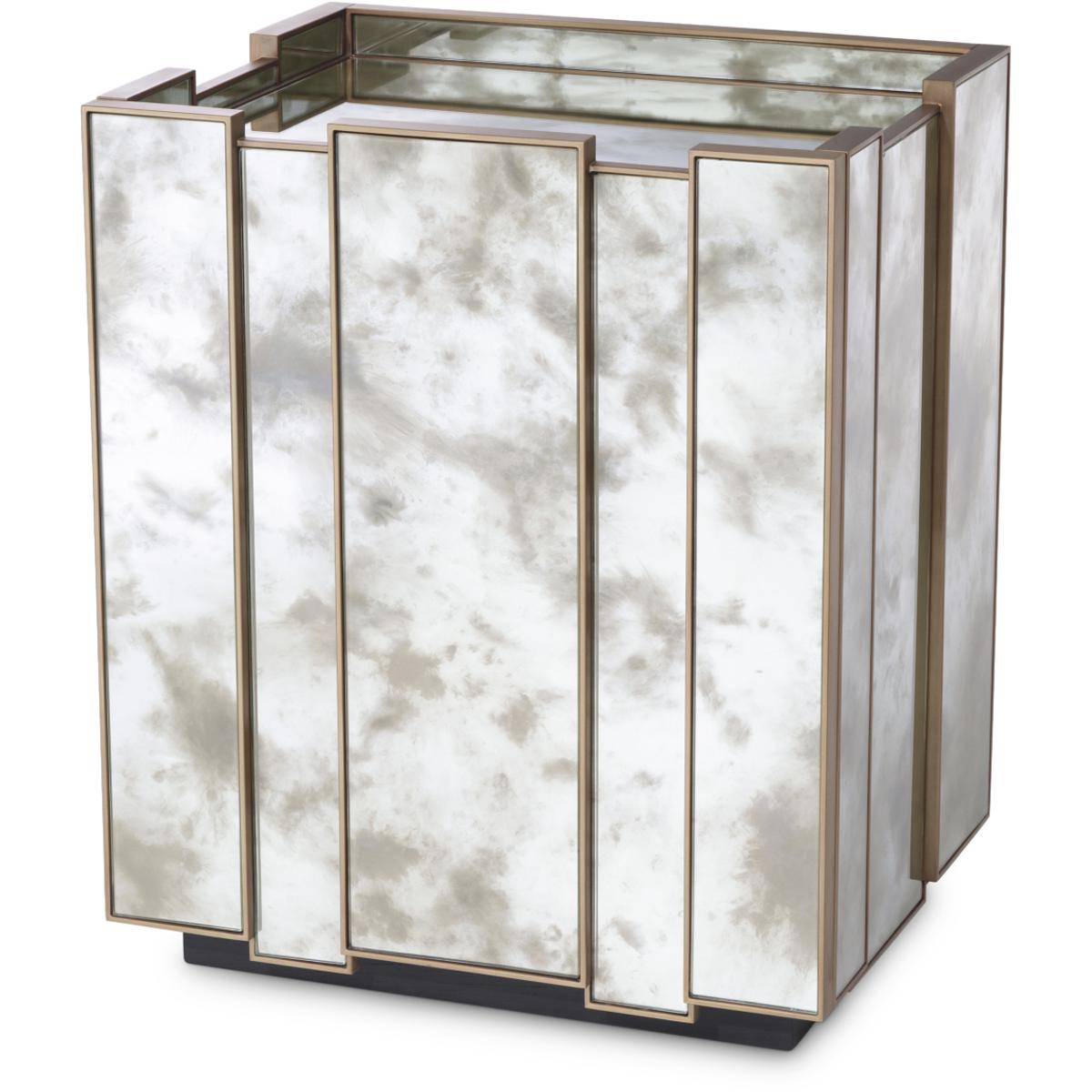 Ethnicraft Nightstand Nottingham Right Antique Mirror Glass Brushed Brass Finish