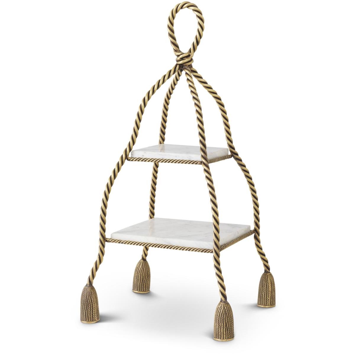 Eichholtz 120475 Vanelle Vintage Brass and White Marble Cake Stand