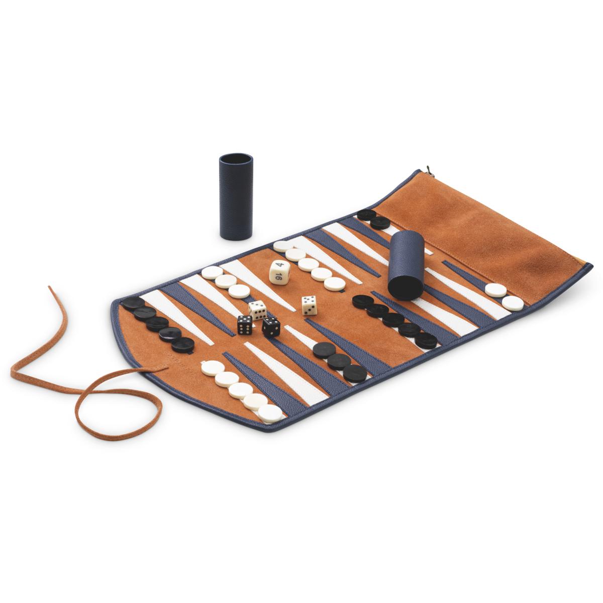 Eichholtz 121132 Monte Lago Blue Leather and Orange Suede Backgammon Travel Set