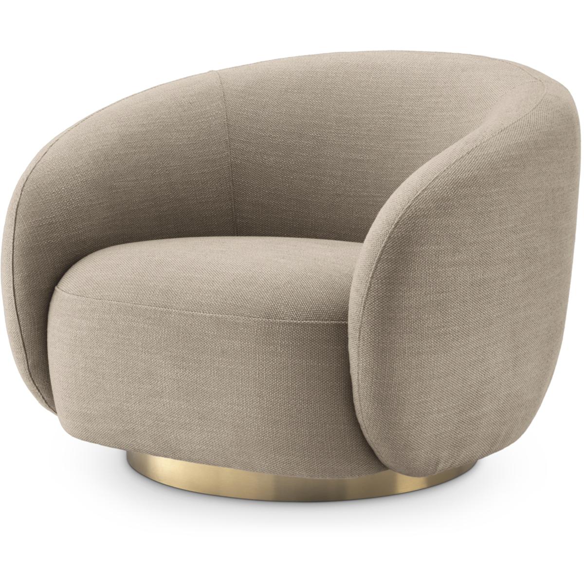 Brice Swivel Armchair, Sand and Brushed Brass