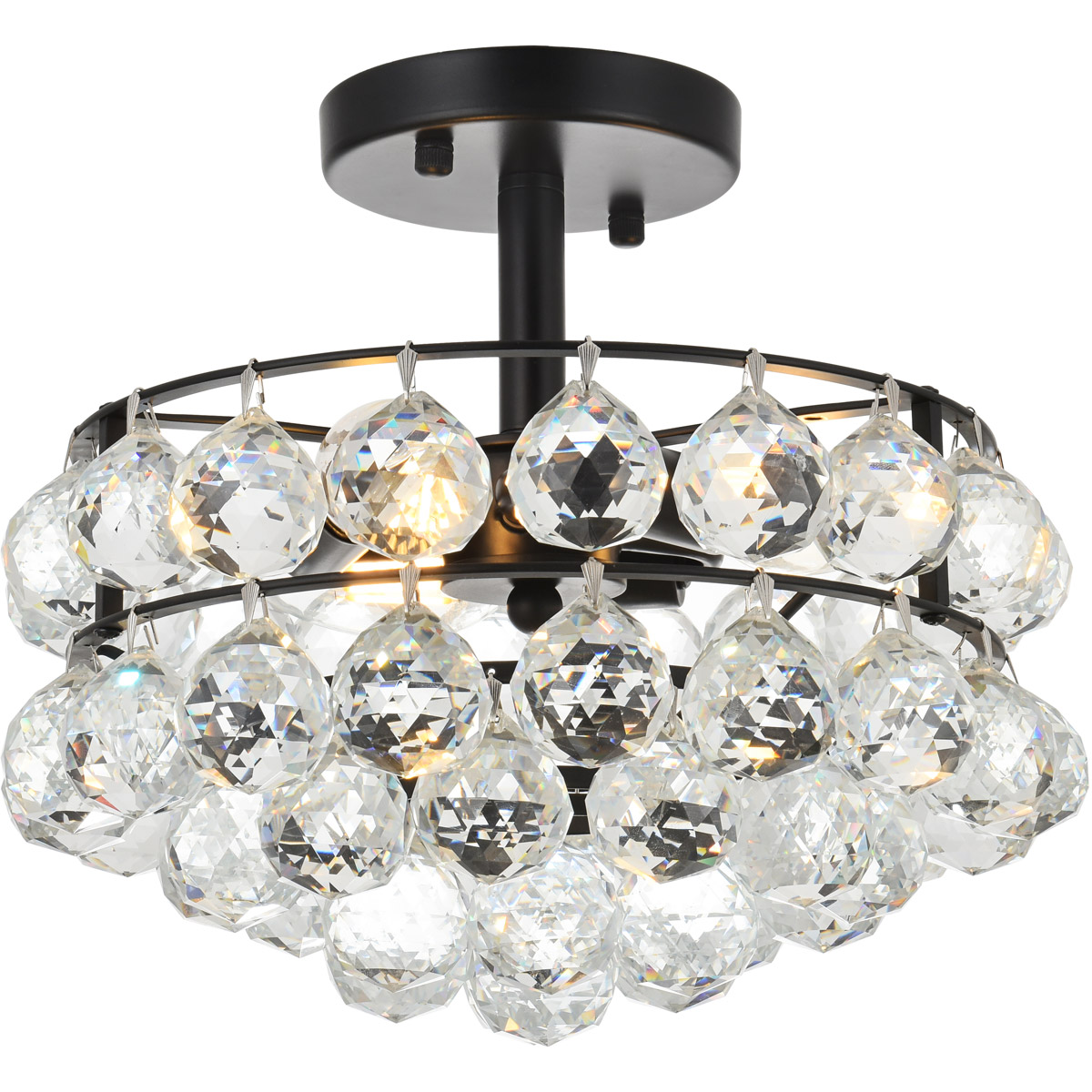 Elegant Lighting 1107F12BK Savannah 3 Light 12 inch Black Flush Mount Ceiling Light