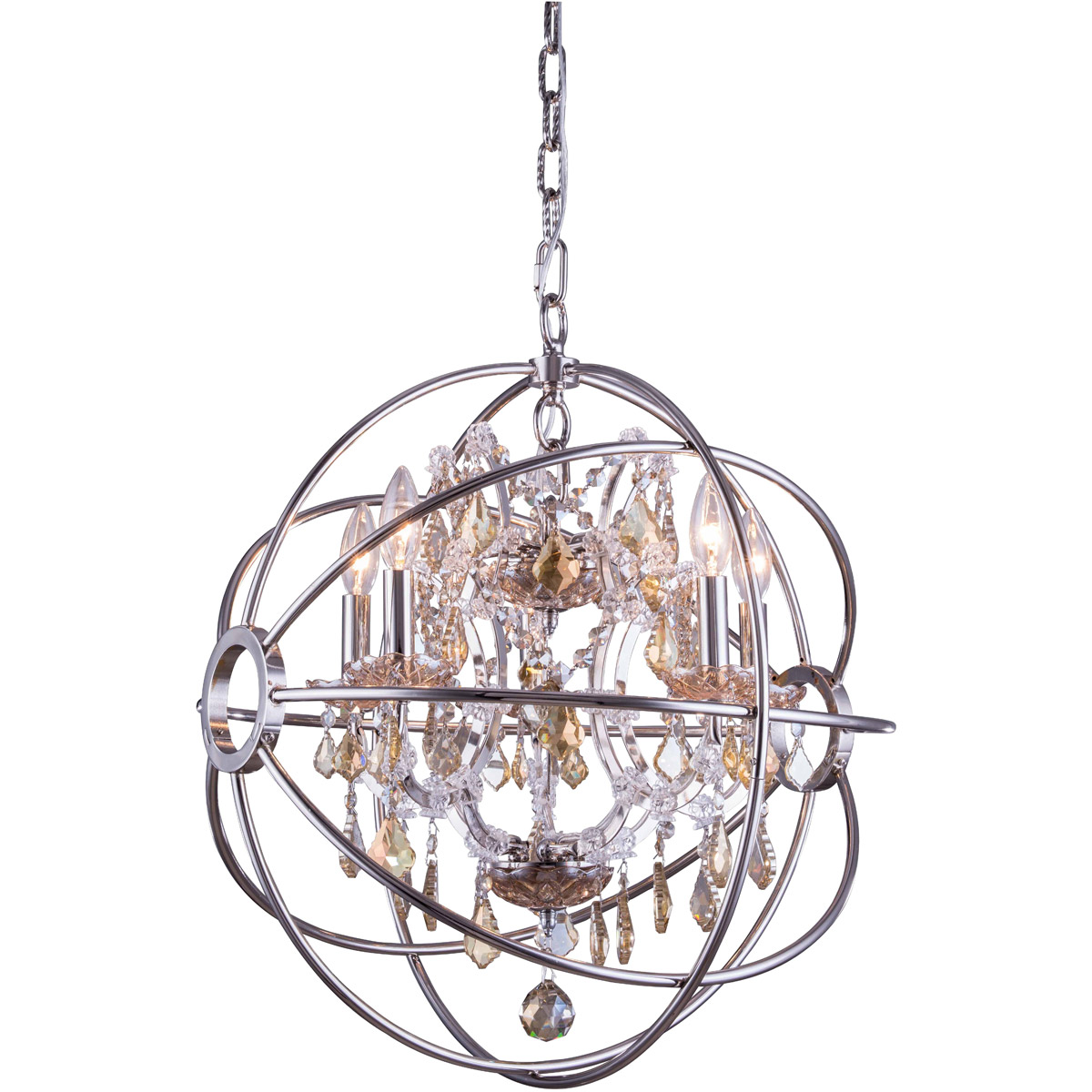 Elegant Lighting 1130D20PN-GT/RC Geneva 5 Light 20 inch Polished Nickel Pendant Ceiling Light in Golden Teak, Urban Classic