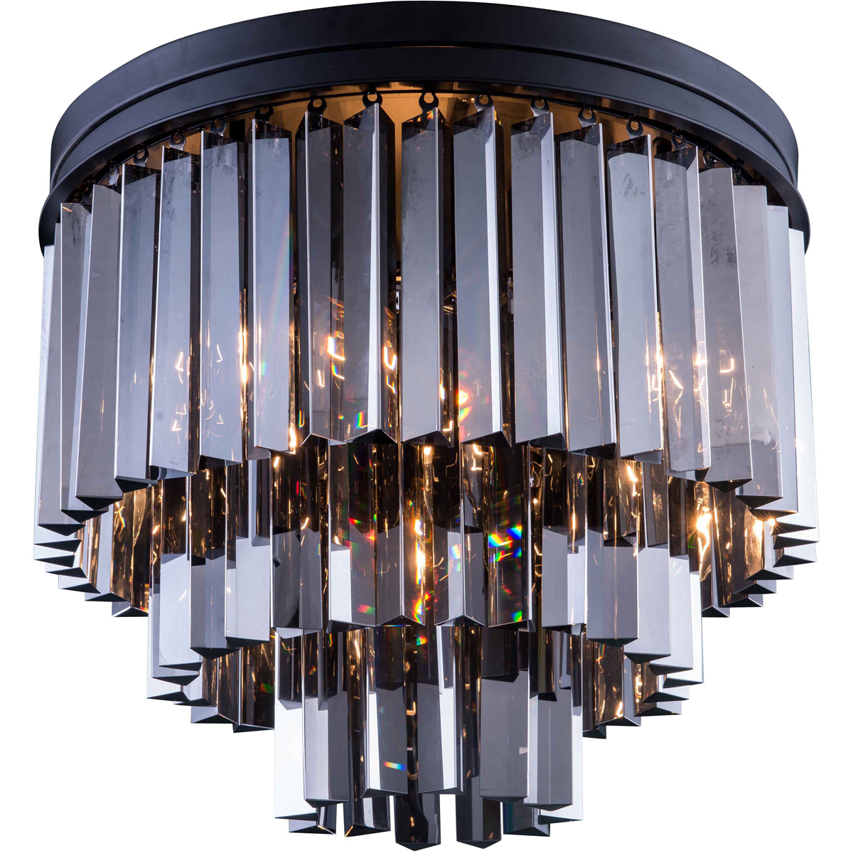 Elegant Lighting 1201F20MB-SS/RC Sydney 9 Light 20 inch Matte Black Flush Mount Ceiling Light in Silver Shade, Urban Classic