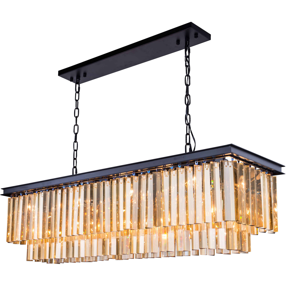 Elegant Lighting 1202D50MB-GT/RC Sydney 12 Light 50 inch Matte Black Pendant Ceiling Light in Golden Teak, Urban Classic