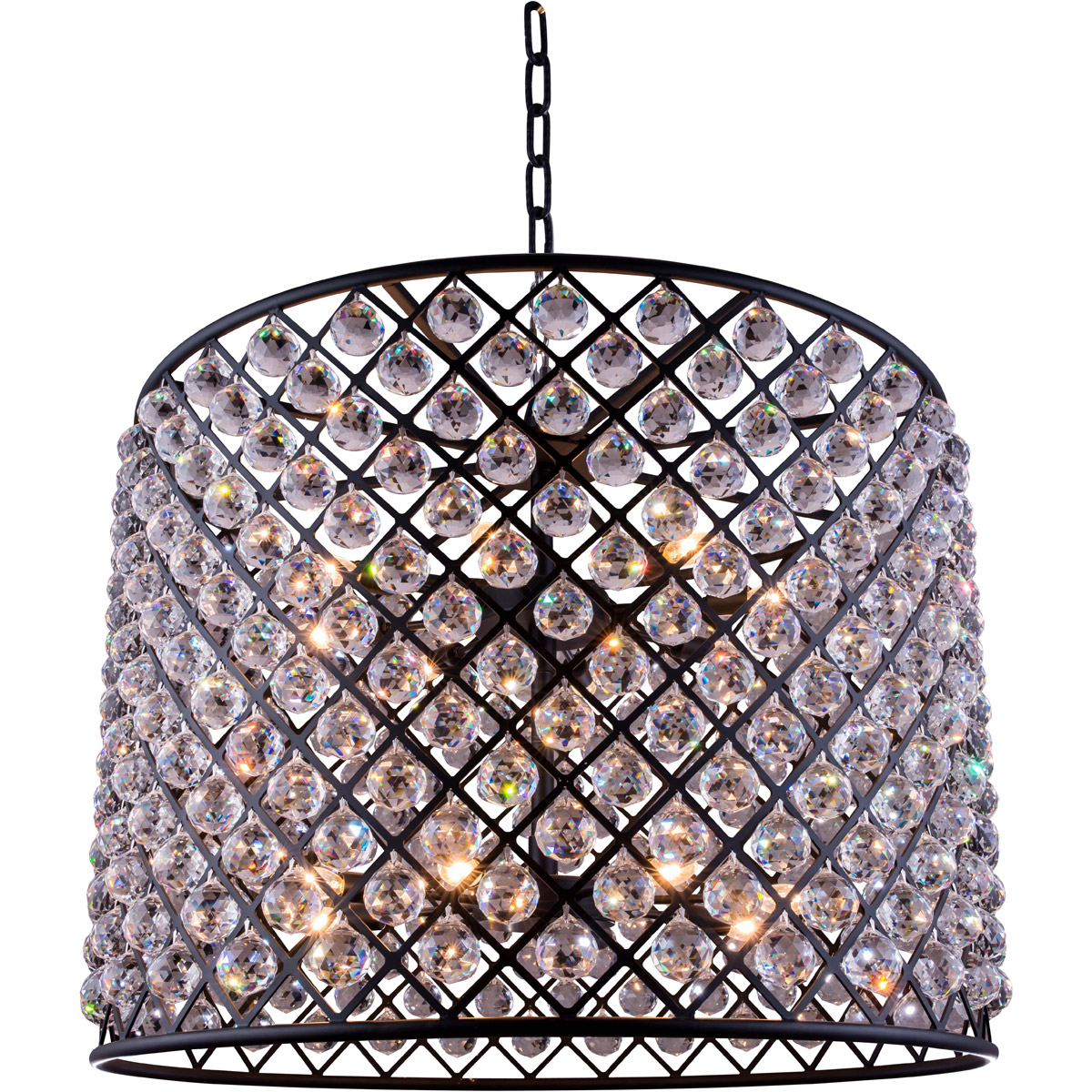 Elegant Lighting 1206D35MB/RC Madison 12 Light 35.5 inch Matte Black Pendant Ceiling Light in Clear, Urban Classic