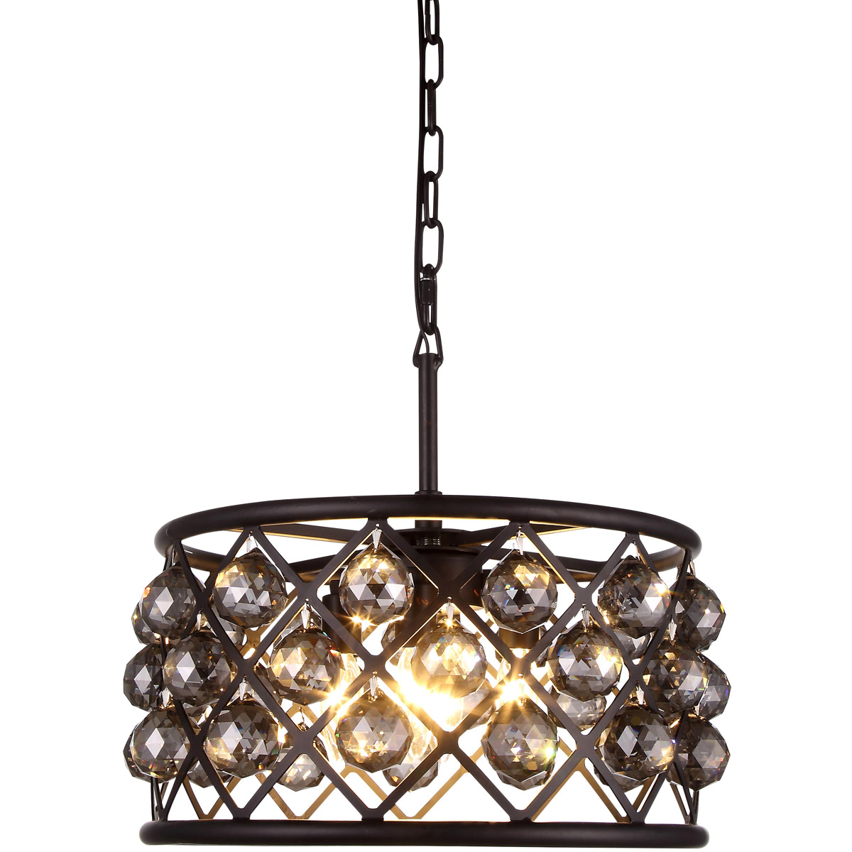 Elegant Lighting 1214D16MB-SS/RC Madison 4 Light 16 inch Matte Black Pendant Ceiling Light in Silver Shade, Urban Classic