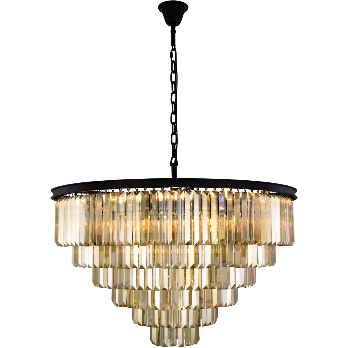 Elegant Lighting 1231D44MB-GT/RC Sydney 33 Light 44 inch Matte Black Chandelier Ceiling Light in Golden Teak, Urban Classic