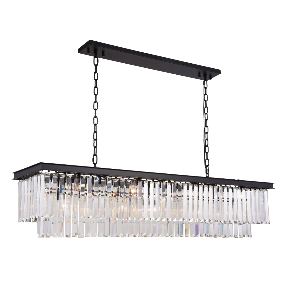 Elegant Lighting 1232D60MB/RC Sydney 12 Light 60 inch Matte Black Chandelier Ceiling Light in Clear, Urban Classic