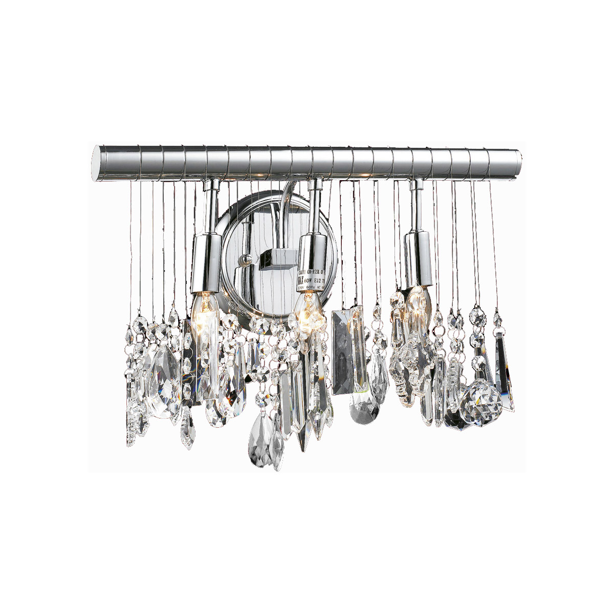 Elegant Lighting V3100W16C-RC Chorus Line 3 Light Wall Sconce, Royal Cut Crystals - Chrome