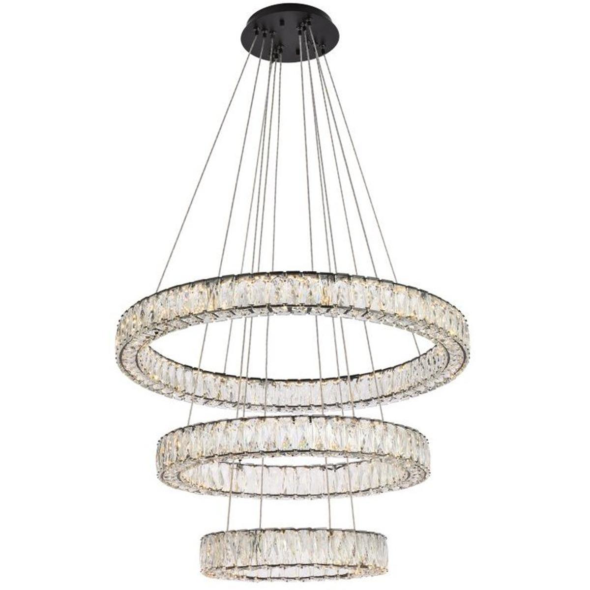 Elegant Lighting 3503G3LBK Monroe 3 Light 32 inch Black Chandelier Ceiling Light