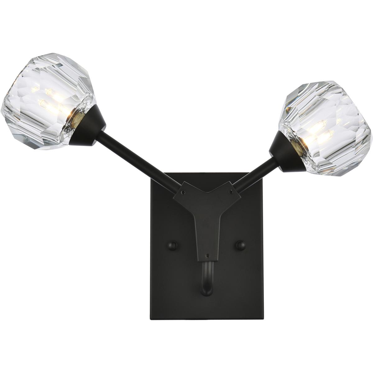 Elegant Lighting 3508W15BK Zayne 2 Light 15 inch Black Wall Sconce Wall Light