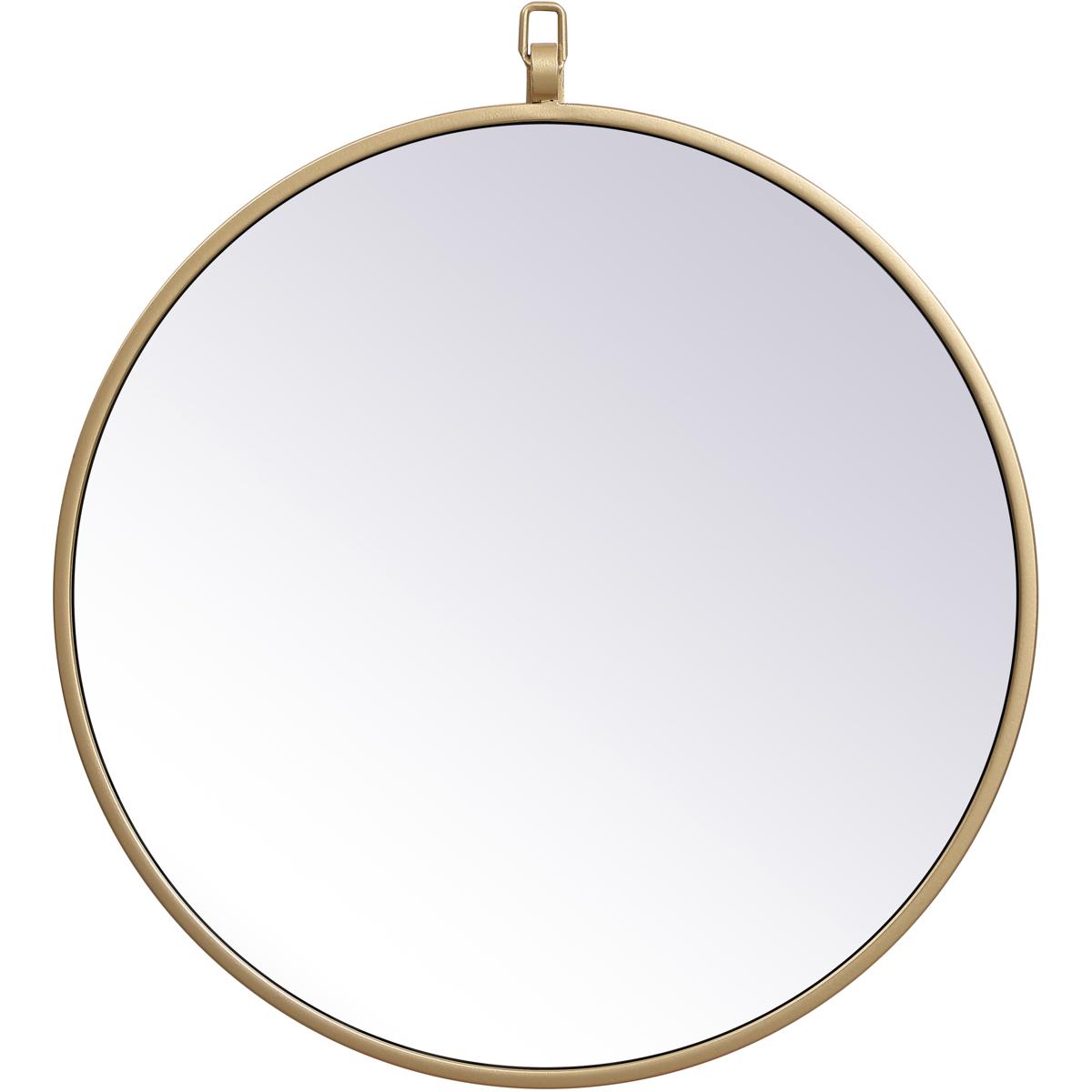 MR4718BR 18 in. Metal Frame Round Mirror with Decorative Hook, Brass