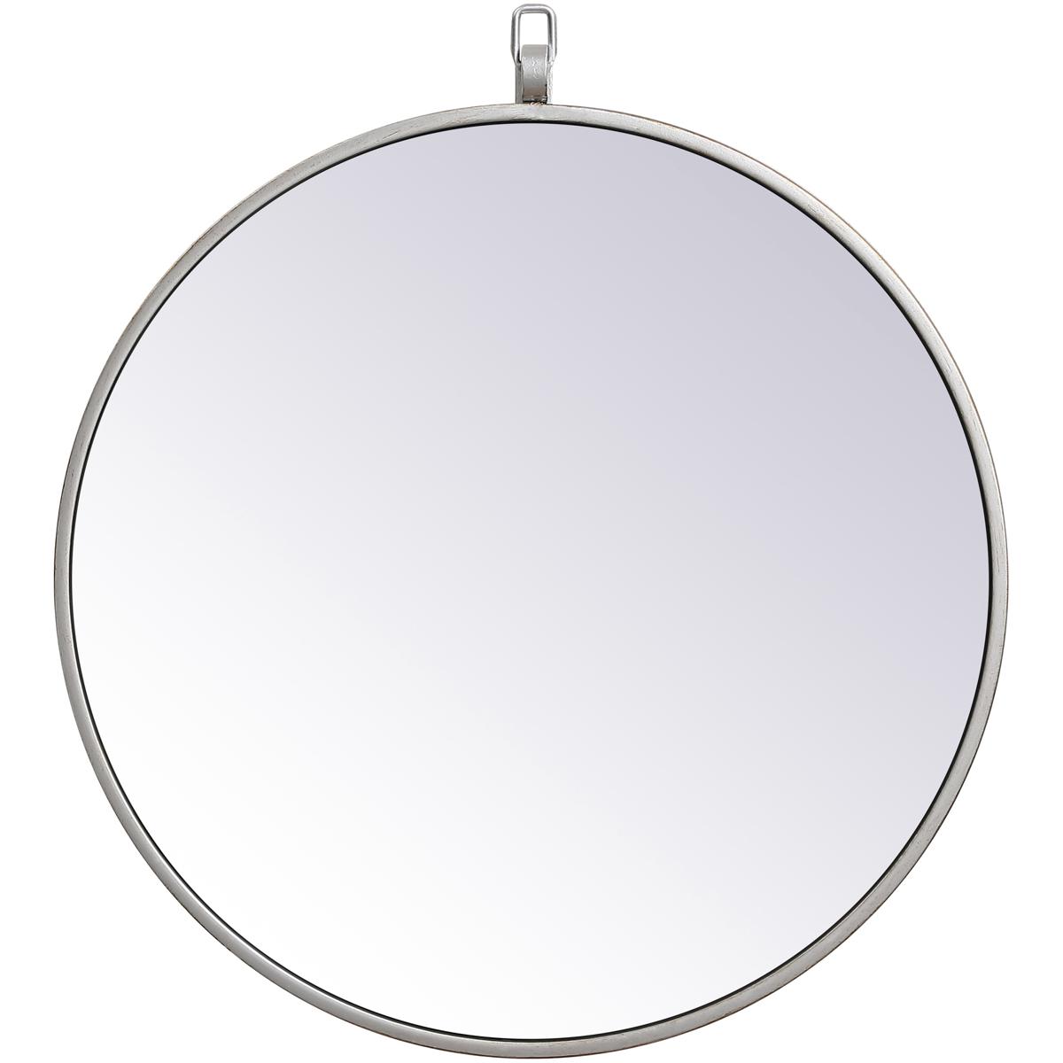 MR4718S 18 in. Metal Frame Round Mirror with Decorative Hook, Silver