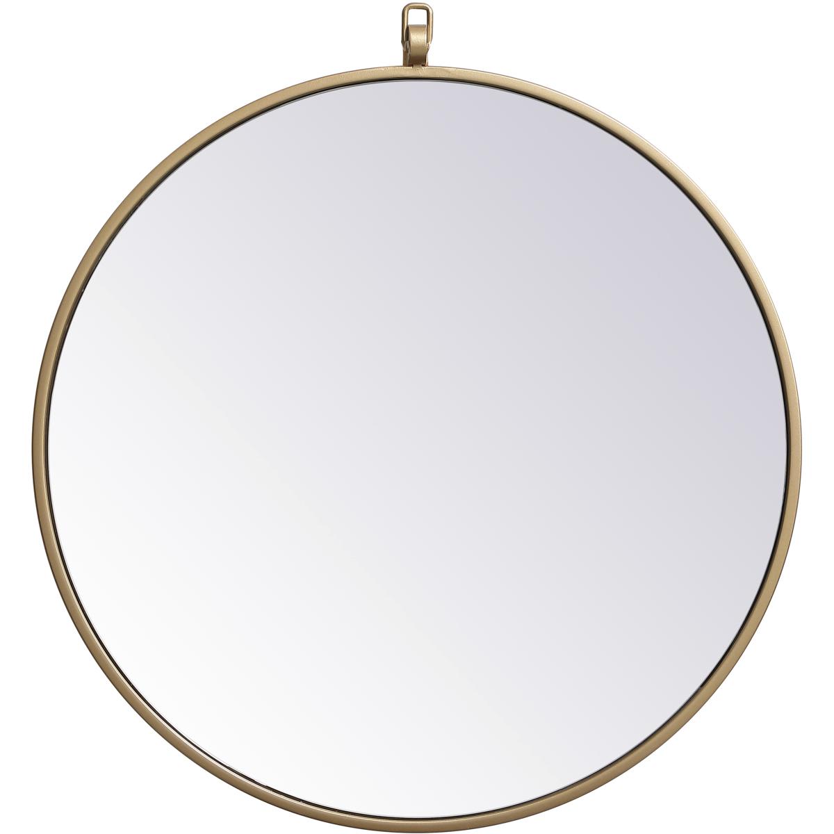 MR4721BR 21 in. Metal Frame Round Mirror with Decorative Hook, Brass
