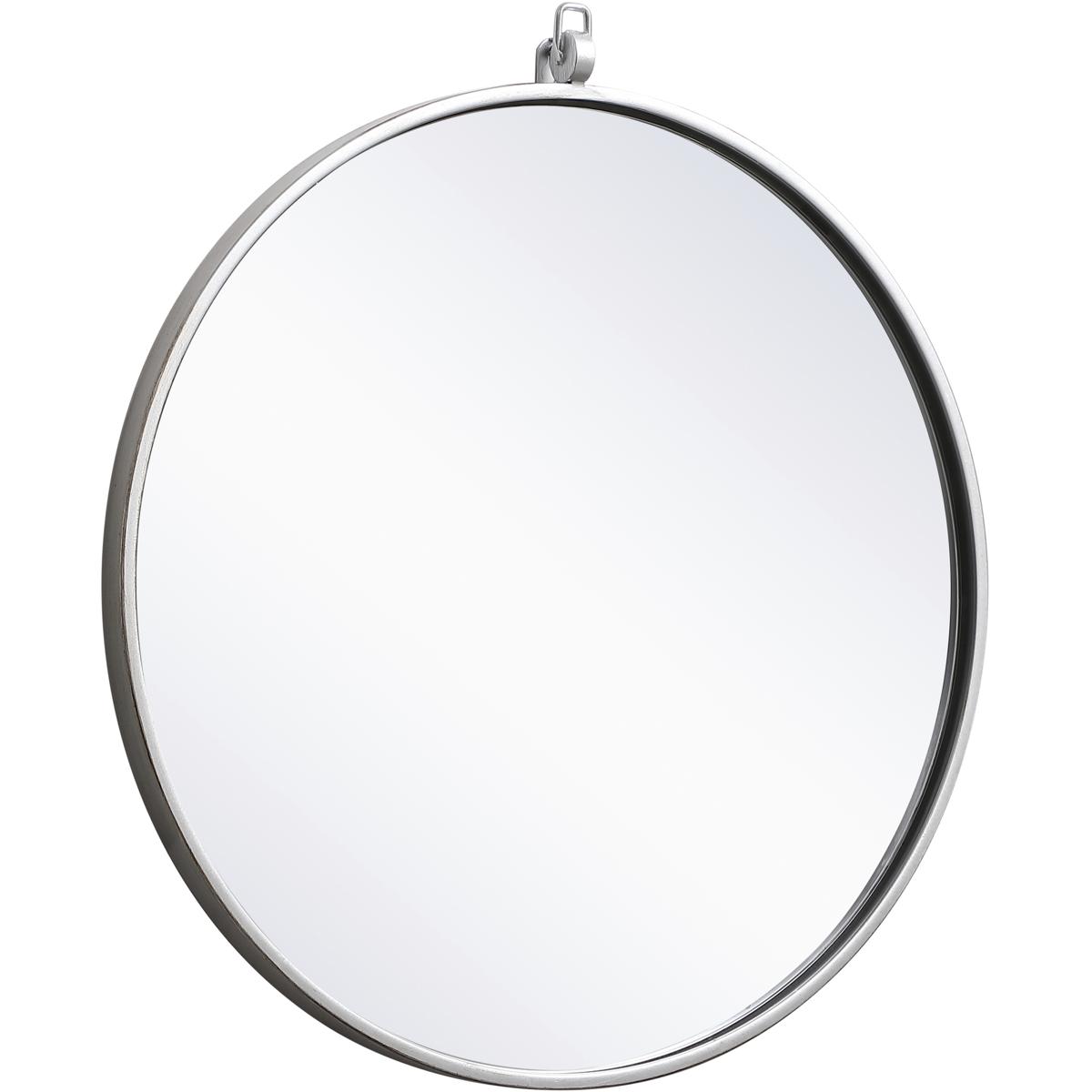 MR4721S 21 in. Metal Frame Round Mirror with Decorative Hook, Silver