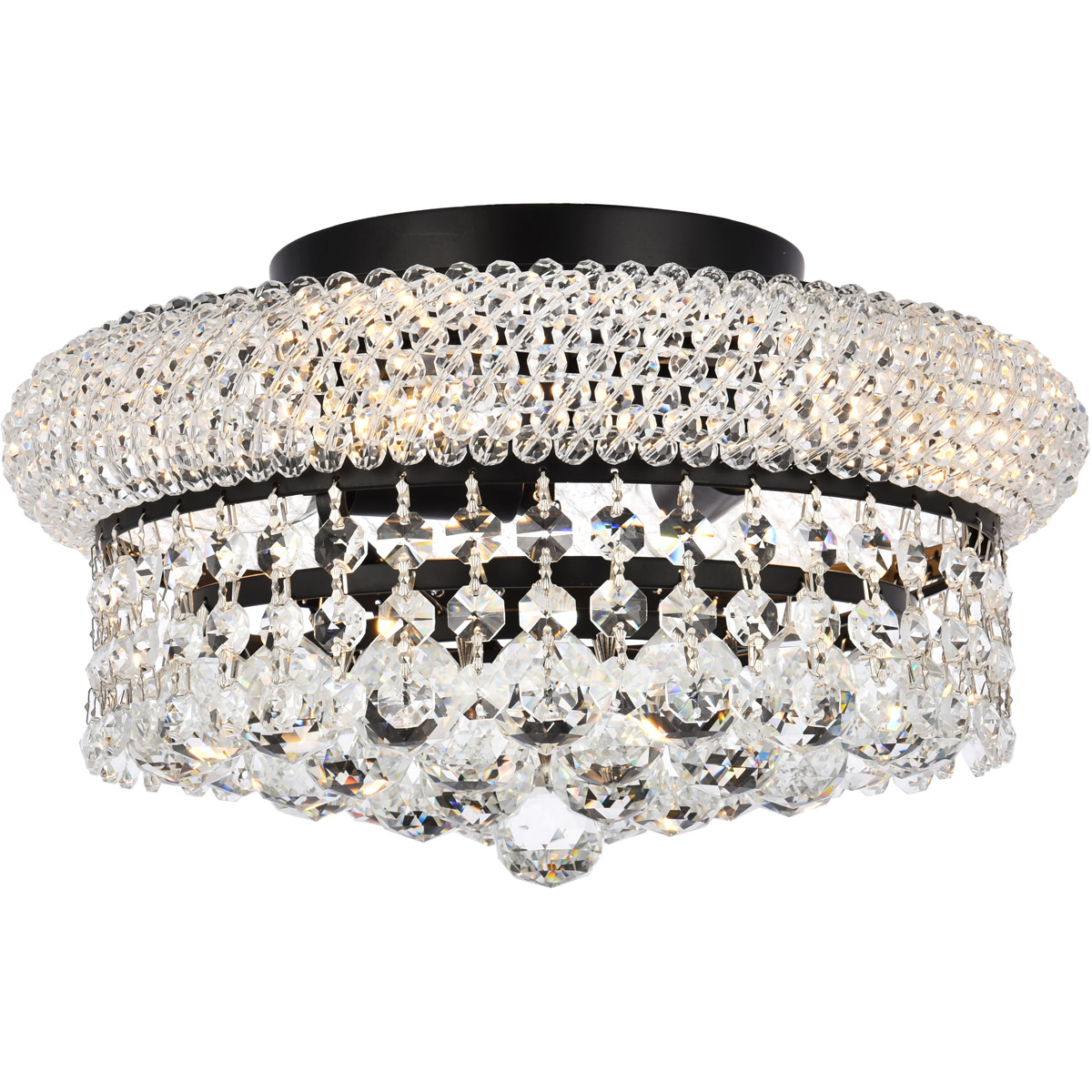 Elegant Lighting V1800F12BK/RC Primo 4 Light 12 inch Black and Clear Flush Mount Ceiling Light in Royal Cut